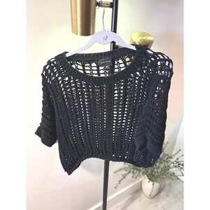 Miou Muse knit sweater short sleeve scoopneck wide openwork chunky loose boxy SM